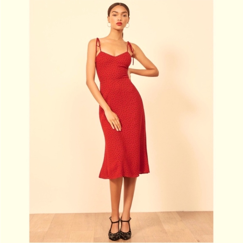 SOLD Reformation Red/Black Nectar Polka Dot Midi Dress size 0